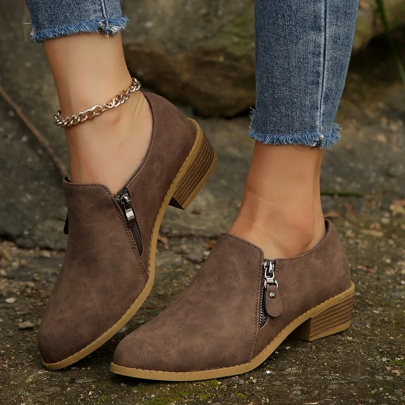 

2024 Women's Boots New Fashion Solid Color Square Heel Casual Outdoor Shoes Women's Comfortable