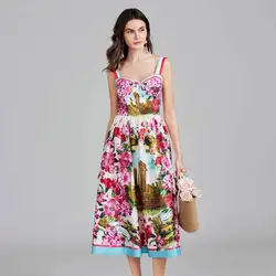 Designer Summer Autumn Holiday Print Floral Maxi Dress Shirt Women Party Long Evening Dresses Holiday Single Breasted Sleeve