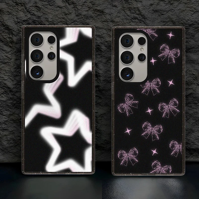 Creative Color Patterns Bowknot Acrylic Border Magnetic Phone Cover for Samsung Galaxy S23 S24 S25 S26 Ultra S25+ Plus Case