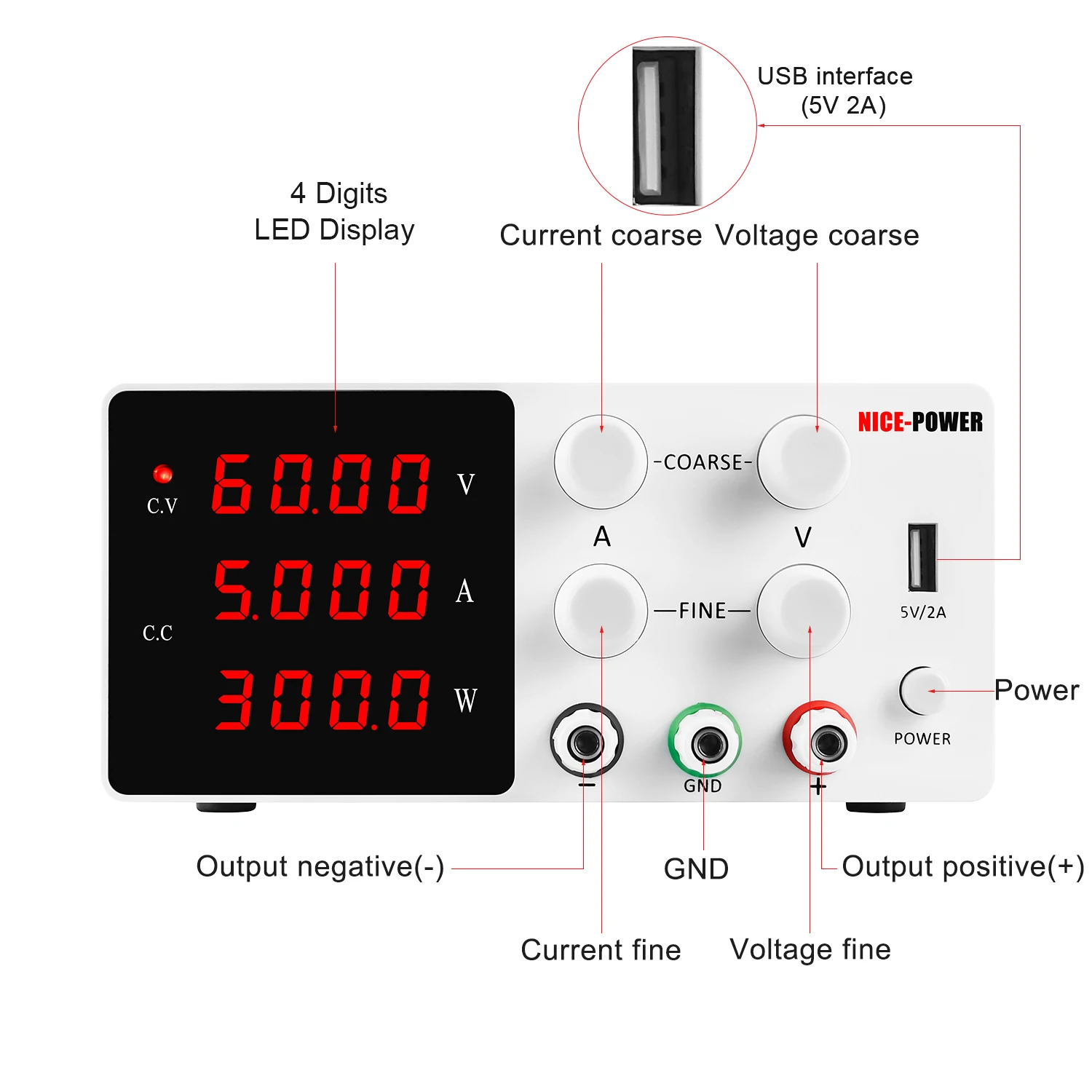 NICE-POWER SPS-W605 60V 5A Test Bench Adjustable Dc Regulated Power Supply Accurate Display Digital Led Power Supply Maintenance