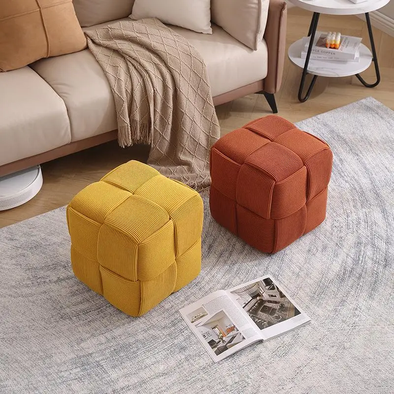 1Pc Ins Nordic Style Solid Color Charpie Low Stool Home Living Room Modern Simplicity Comfortable Creative Shoe Changing Stool