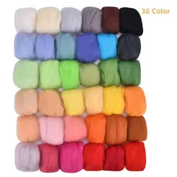 36 Colors Fiber Woolen Yarn, Wool Roving Needlework Wool Felting DIY Hand Spinning, Needlework Craft, 3g/Color