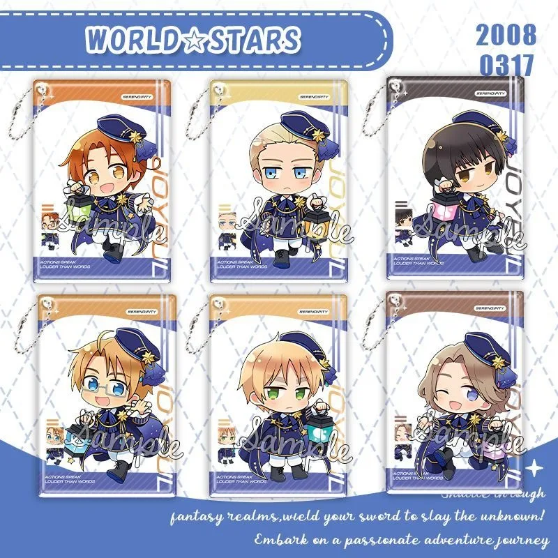 Llavero con tarjeta transparente Hetalia: llavero Axis Powers para hombre, llavero de cielo estrellado, llavero acrílico Ivan, colgante de Alfred, regalo