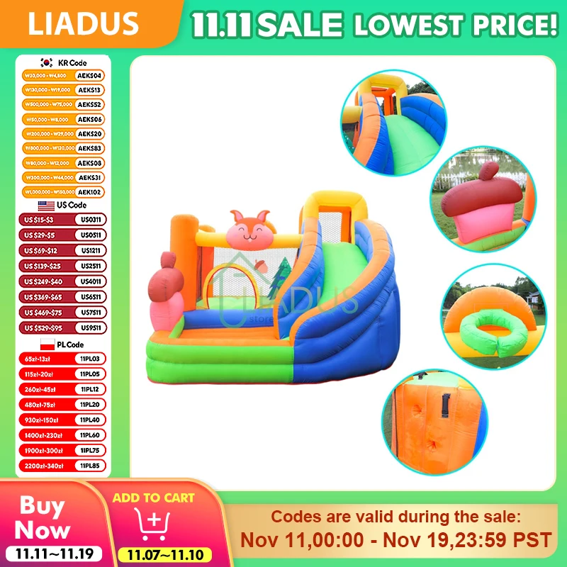 

Kids Inflatable Trampoline Bouncy Castle Jumping House with Blower Fun Inflatable Bouncer Playhouse for Courtyard