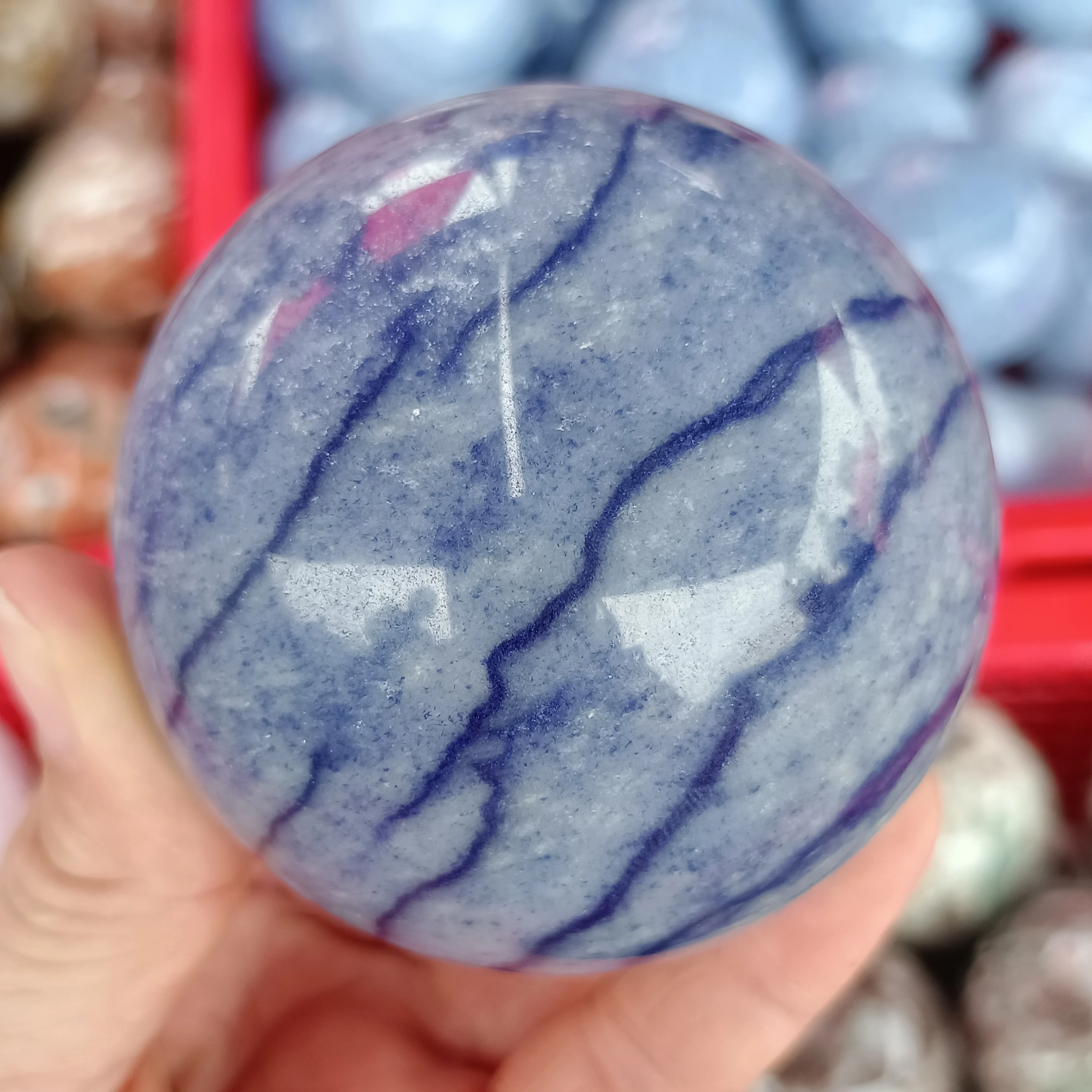 Amazing Natural Blue Dongling Stone Ball, Quartz Crystal Mineral Ball Reiki Healing Stone, Home Office Demagnetization Decorated