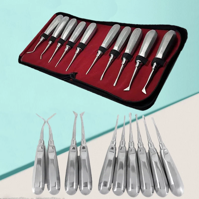 

10pcs Dental Extraction Forceps Set with Root Elevators - Stainless Steel Oral Surgery Instruments