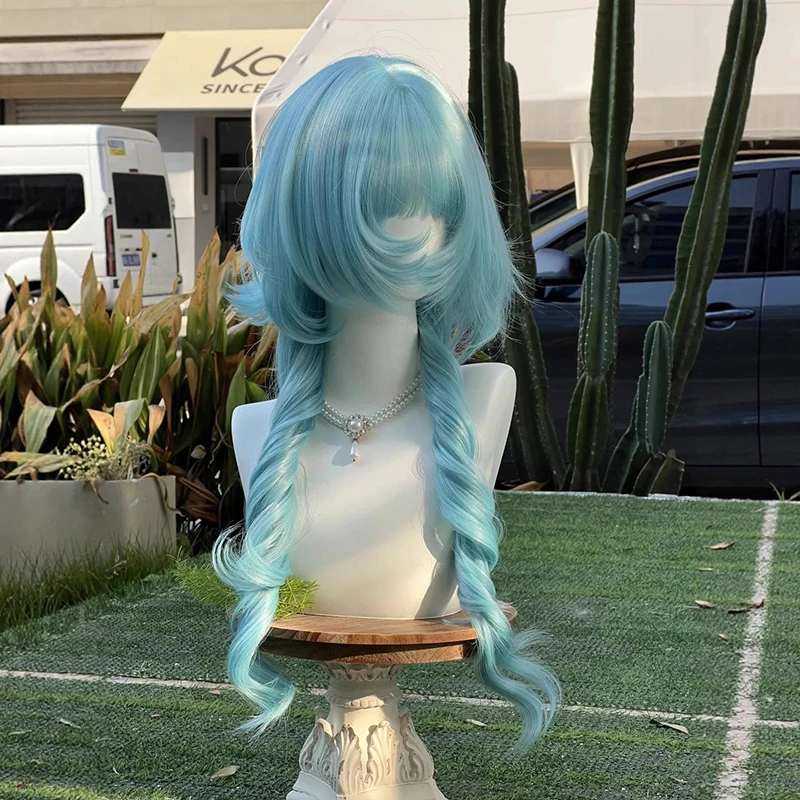 Jellyfish Head Blue Red Wigs With Bangs Synthetic Long Curly Hair Y2K Party Anime Cosplay Wigs Women Daily Use Hairstyle