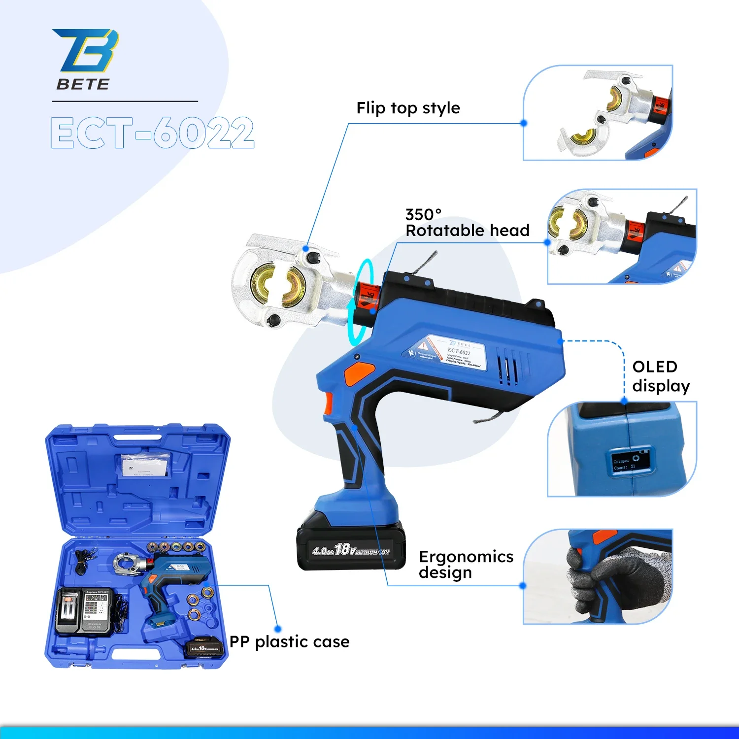 TLF ECT-6022 LCD Intelligent 6T Powered Electric Automatic Hydraulic Cable Crimping Tool