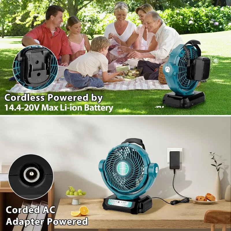 

Беспроводной вентилятор, 3-скоростной настольный вентилятор для Makita/Bosch/Milwaukee/Black&Decker/Dewalt, портативный вентилятор с аккумулятором 14,4-18 В для кемпинга, рабочего места