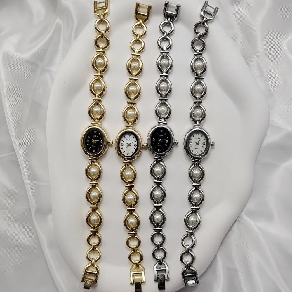 Elegant Oval Dial Women's Watch Analog Display Pearl Decoration Quartz Watch Small Wristwatch Daily Wear