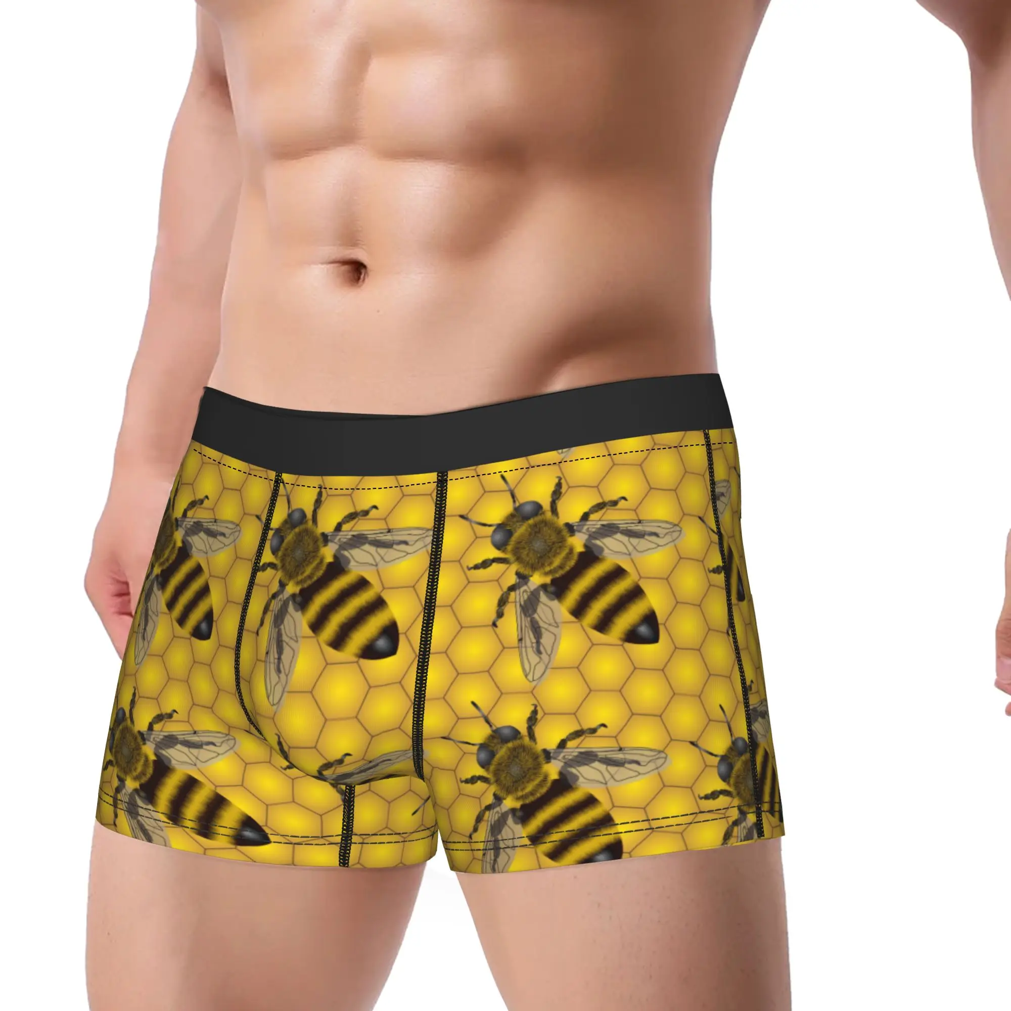 Bee Pattern Honeycomb Boxer Brief  Underwear Hot Sale Man Soft Trend Trunk Customs Plus Size Underpants