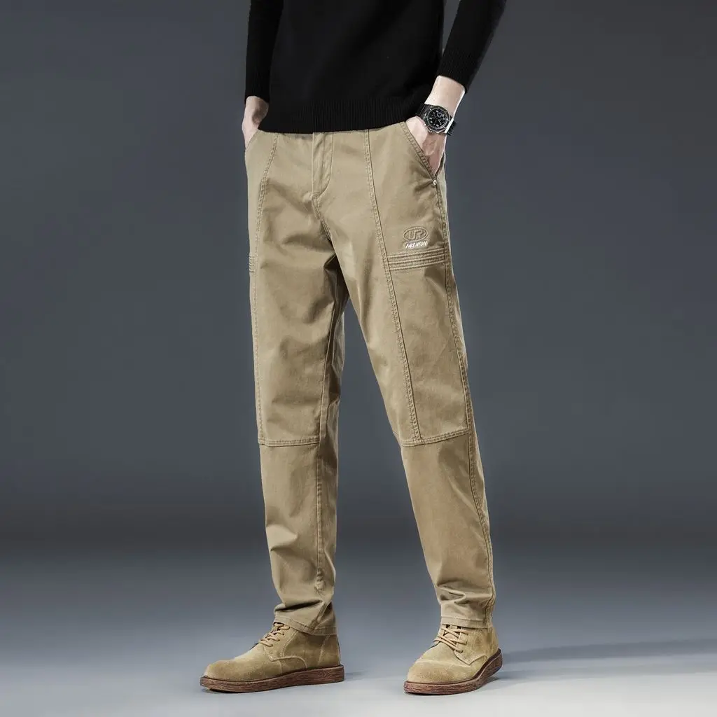 Autumn Winter 2026 New Men's Cargo Pants 97%Cotton Brand Clothing Solid Color Work Wear Casual Pant Wide Jogger Trousers Male