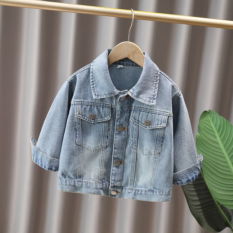 موضة جديدة طفلة الدنيم سترة مع زهرة زين جودة عالية الاطفال الطفل السببية الجينز معطف وتتسابق طفل الملابس العصرية #2