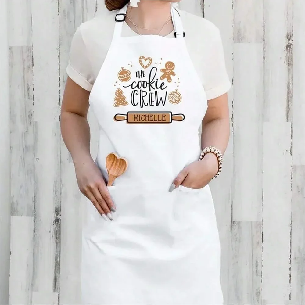 

Personalized Custom Christmas Cookie Crew baking apron Merry Xmas Holiday home kitchen decoration friend family Wife Mom Gift