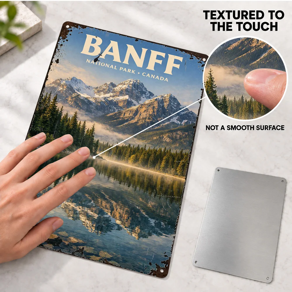 Banff National Park Canada Textured Metal Poster Personalized Aluminum Sign Scenic Landscape Photography Wall Art In Living Room