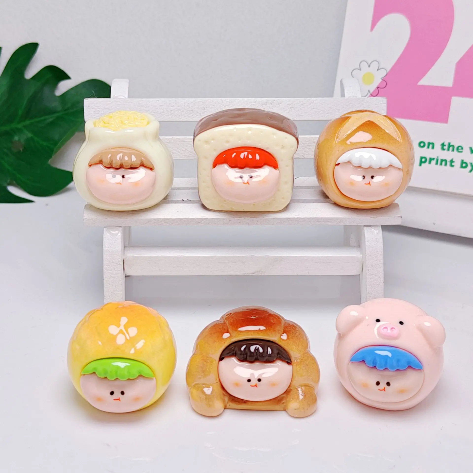 One Set/6pcs New Cartoon DIY Bread Doll Charms Food Toy Materials Resin Trendy Play Toy Key Chains Accessories Z2197