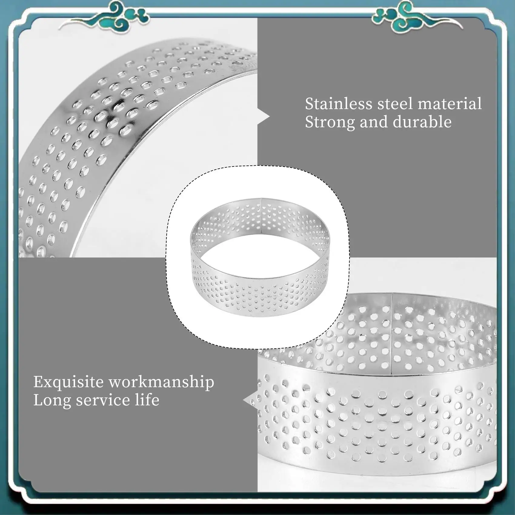 5Pcs 6Cm Circular Tart Ring Dessert Stainless Steel Perforation Fruit Pie Quiche Cake Mousse Mold Kitchen Baking Mould Limited T