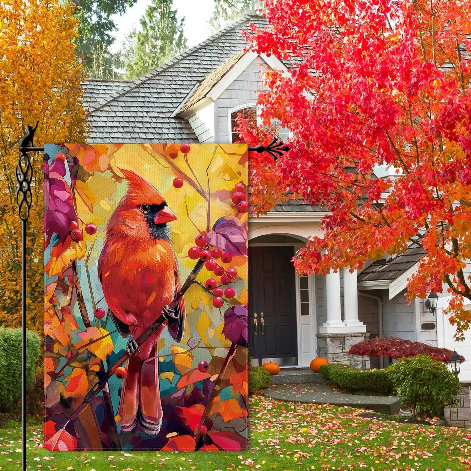 Fall Cardinal Garden Flag Autumn Red Berry Garden Flag Harvest Vertical Double Sided Rustic Farmland Burlap Yard Lawn Outdoo GGX