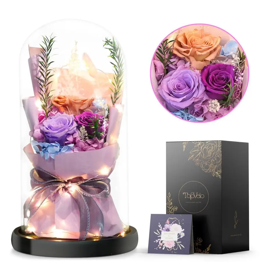 

Букет роз в стеклянном куполе, подарок из стабилизированных цветов ко Дню матери, букет стабилизированных цветов с быстрой доставкой для женщин, на свадьбу