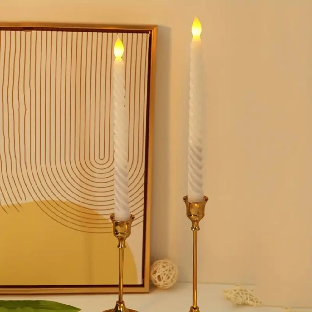 Simulation LED Taper Flameless Spiral Pattern LED Candles Light Electronic Battery Powered Long Rod Candle Light Birthday