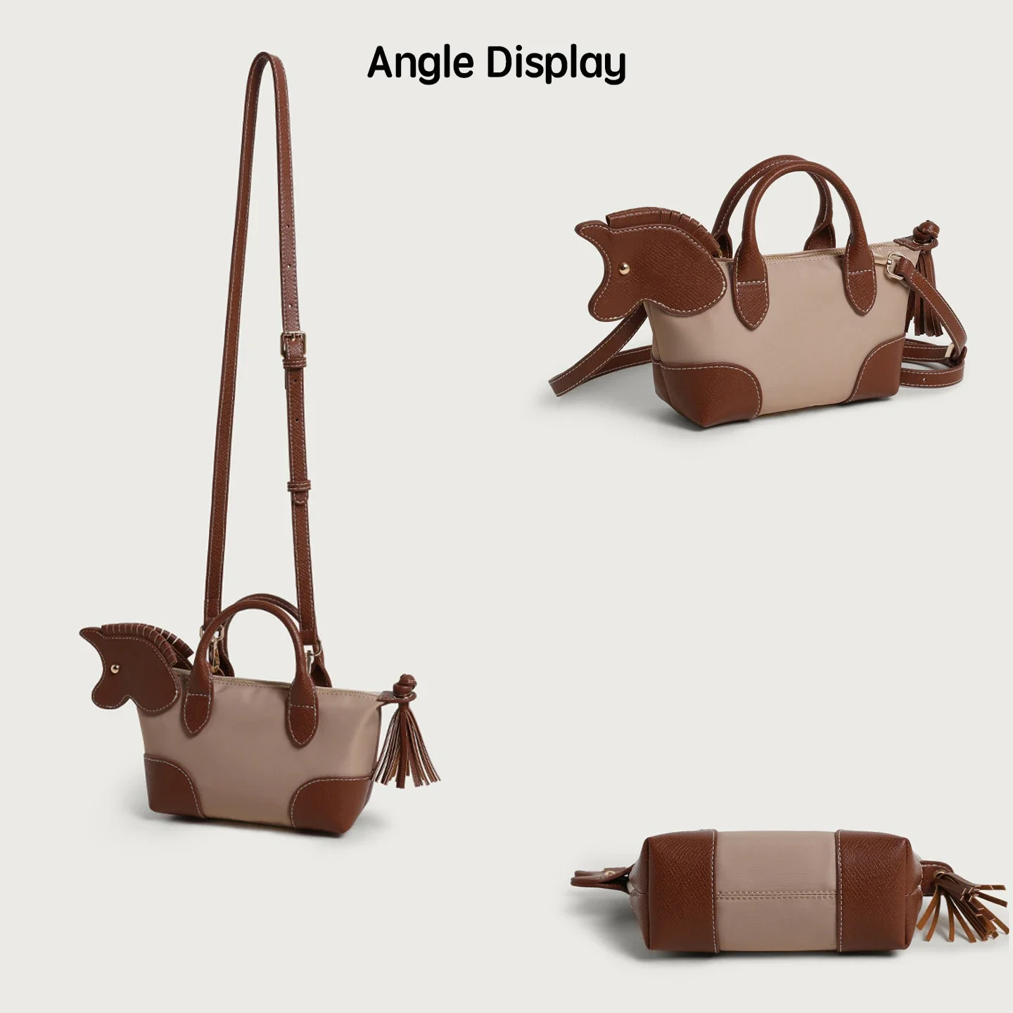 Cute Horse Decor Mini Dumpling Bag Nylon Color Block Handbag Women Fashion Shoulder Crossbody Girls Small Tote Purse Female Bag view 6