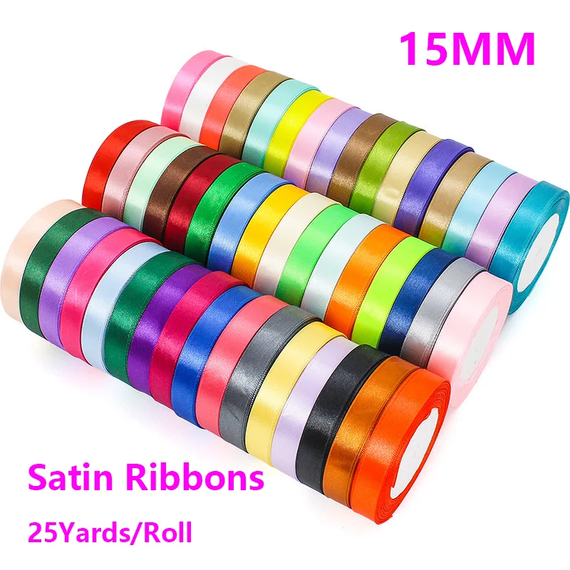 25yards/Roll 15MM Satin Ribbon for DIY Gift Box Packaging Crafts Bows Wedding Birthday Party Handmade Wrapping Decoration Tool