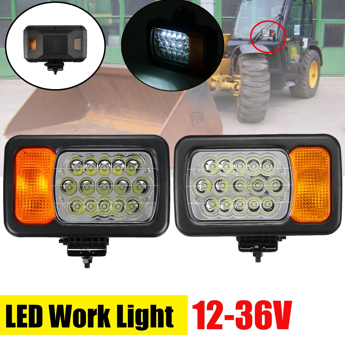 LED Headlights Left and Right Universal Turn Signal Light Lamp Head Light Work Light for Loader Trailor Truck Telehandler Boat