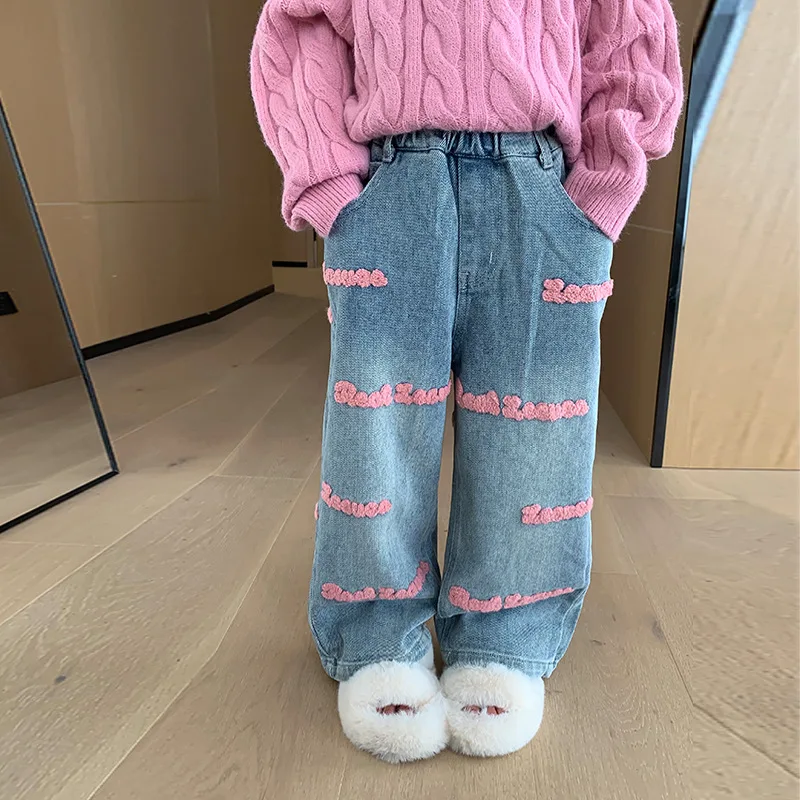 kids girls jeans spring autumn teenager girls denim wide leg pants clothing for girls casual trousers children denim pants 3-14Y