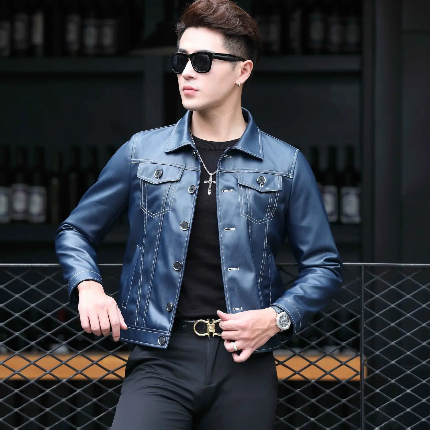 

New Men 2023 Spring Autumn Real Sheepskin Leather Jackets Men Motorcycle Biker Overcoats Male Natural Leather Short Coats F298