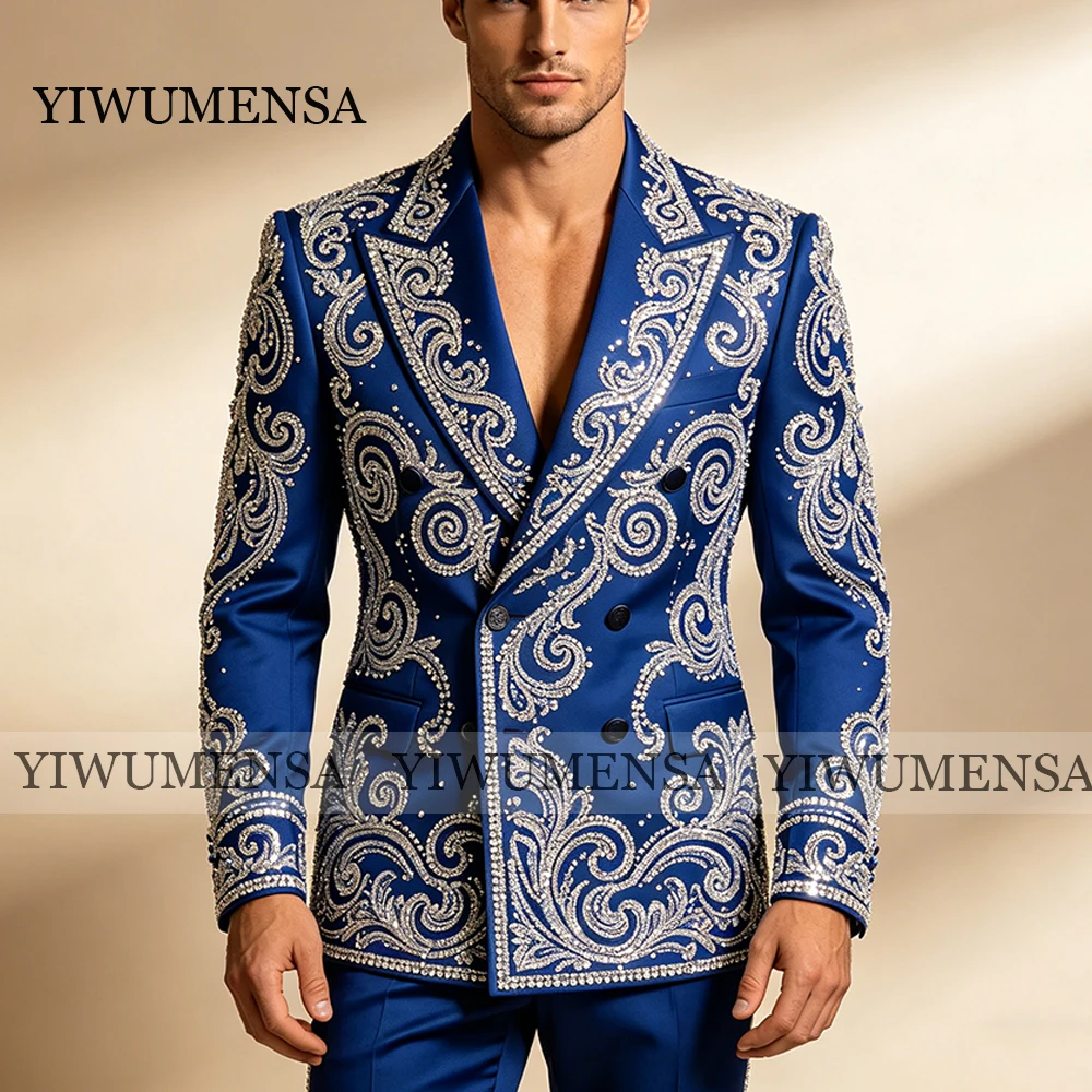 

Роскошный свадебный костюм для мужчин с бисерной отделкой, пиджак для выпускного вечера, индивидуальный пошив, комплект из 2 предметов, двубортный, приталенный смокинг для мужчин.