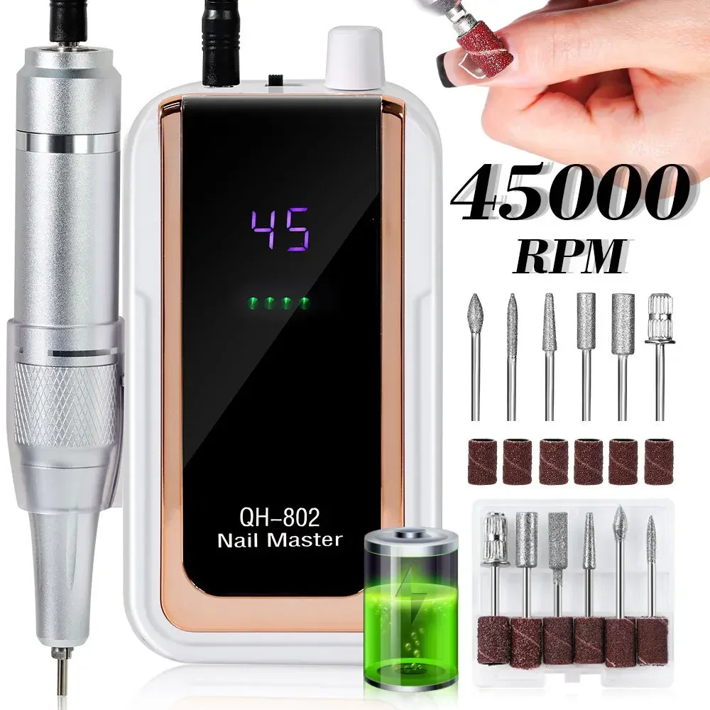 

45000RPM Rechargeable Electric Nail Drill Machine With USB Connector Nail Polish Remover Drill Set Manicure Sander Low Noise