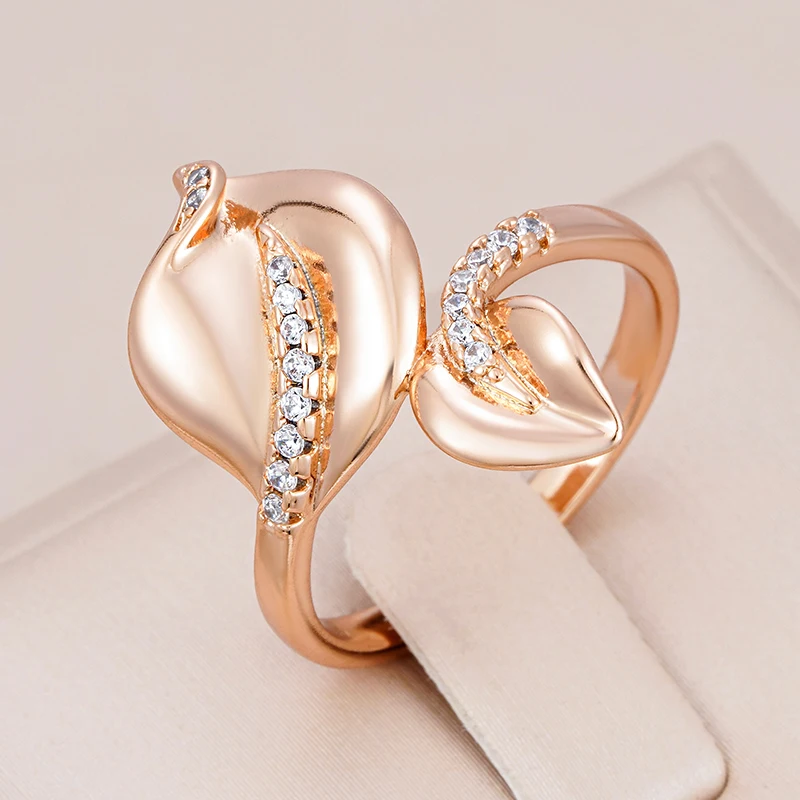 Kinel Trendy 585 Rose Gold Crystal Flower Rings for Women Luxury Natural Zircon Accessories Bride Wedding Fine Daily Jewelry