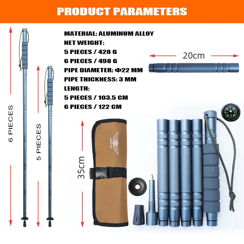 New Arrival Multi-functional Durable Aluminum Trekking Poles Lightweight Folding for Hiking Adjustable Walking Sticks