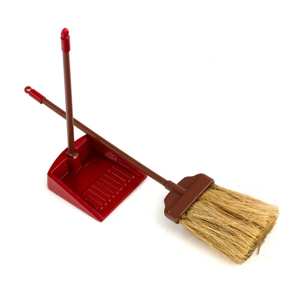 2Pcs 1/12 Dollhouse Miniature Metal Broom Garbage Shovel Model Toys for Doll House Accessories Decoration ob11 bjd