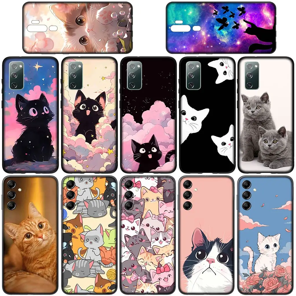 Cartoon Kitten Cat Meow Anime Silicone Coque Phone Cover for Samsung Galaxy S22 S21 S20 Fe Ultra S8 Plus + S7 Edge M15 Soft Case