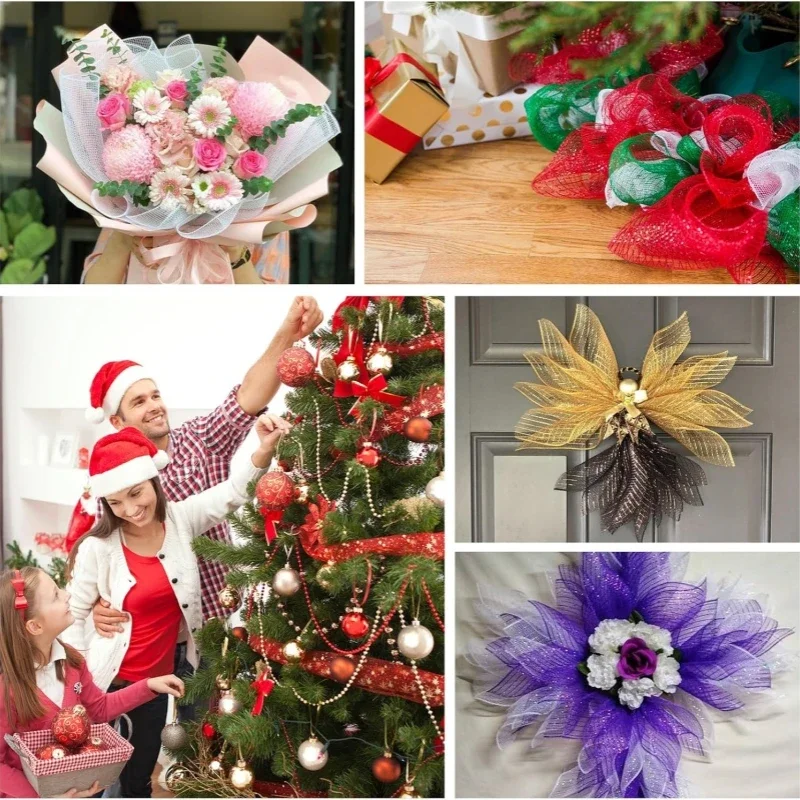 Christmas Tree Mesh Ribbon Garland Decorative Ribbon Hanging Ornament Holiday Home Party Decoration DIY Wreath Garland Supplies