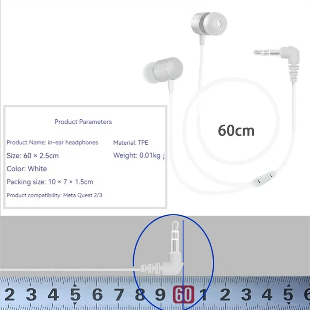 Auriculares de sonido estéreo 3D con Cable de 60cm, auriculares internos, Cable TPE para gafas de realidad virtual Meta Quest 2/3, auriculares externos