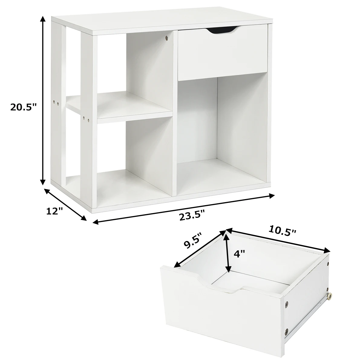 3-tier Side Table W/Storage Shelf&Drawer Space-saving End Table Nightstand White