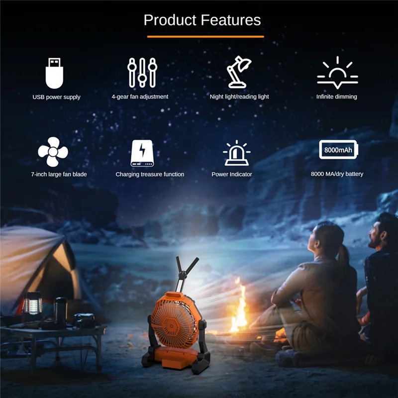 

Hot!Portable Camping Fan With LED Lantern 8000Mah Outdoor Fan Personal Rechargeable Fan For Travel, Hiking, Fishing, Picni Durab