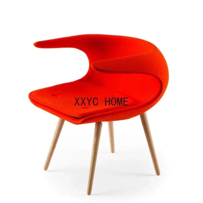 

yj Nordic Creative Restaurant Wooden Feet Dining Chair Single Household Glass Steel Flying Hand Chair