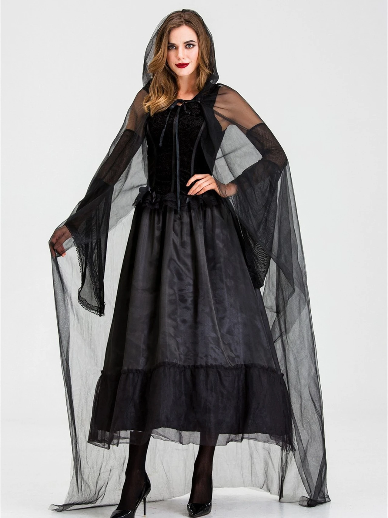 

Хэллоуин женский косплей k Ведьма монахиня дети взрослые Bla тюль длинный Dr готический Sle полиэстер материал