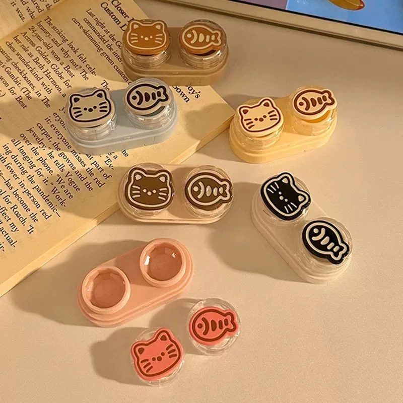 Cute Cat Fish Drawer Contact Lens Box Portable Small Significant Other Box Storage Care Box Contact Lens Case Student