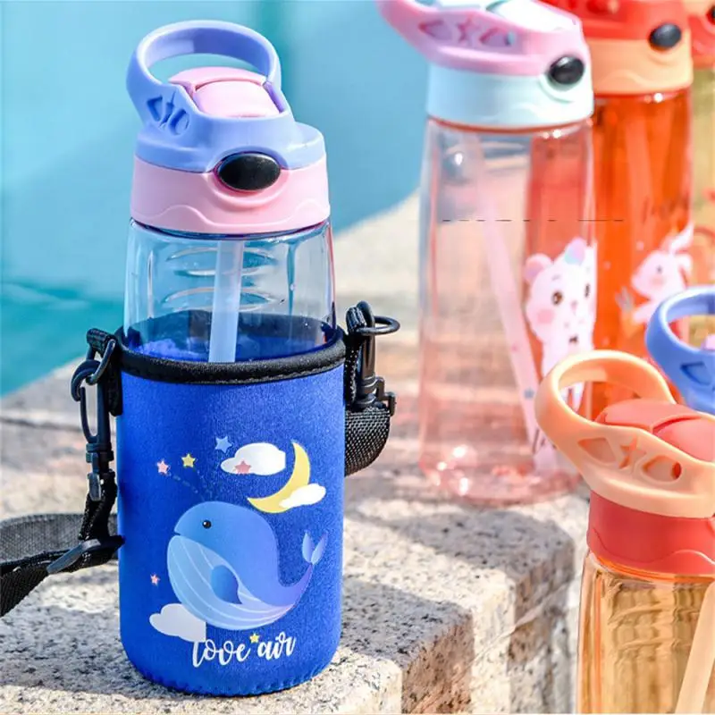 550ML Plastic Water Cup Children Straw Water Cup Baby Feeding Cup Leakproof Water Bottle Outdoor Portable Children Drinkingware