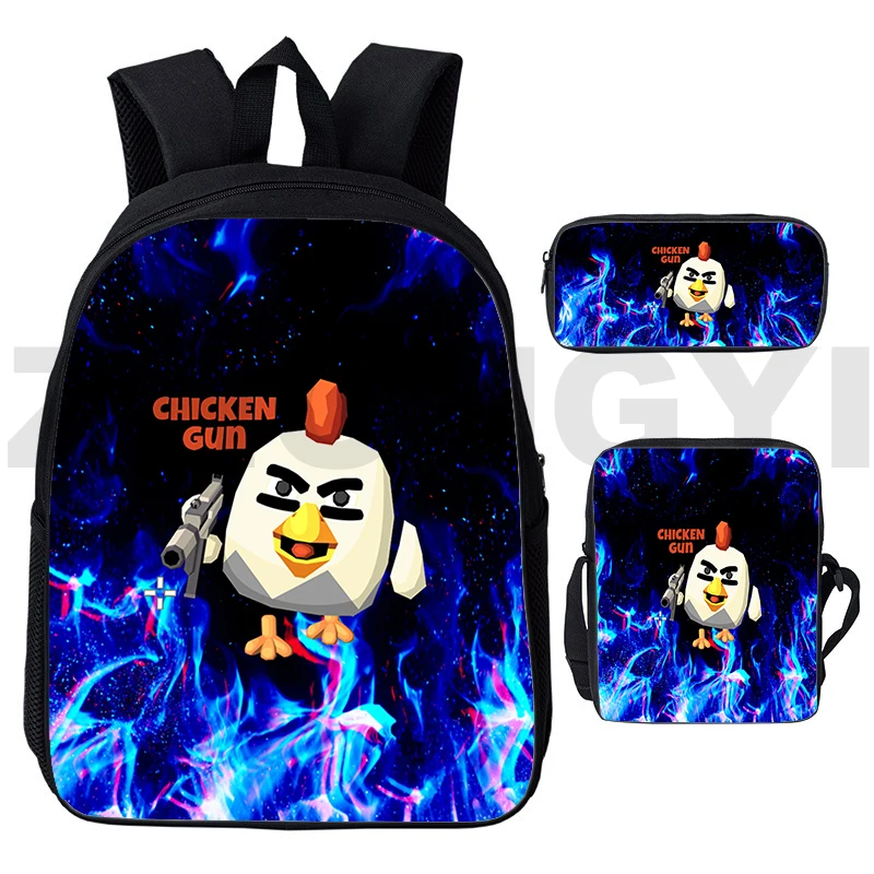 

3D Chicken Gun Backpack Children Cartoon Shoulder Bag Chicken Gun Schoolbags Students Pencil Case Women Travel Bags 3pcs Set