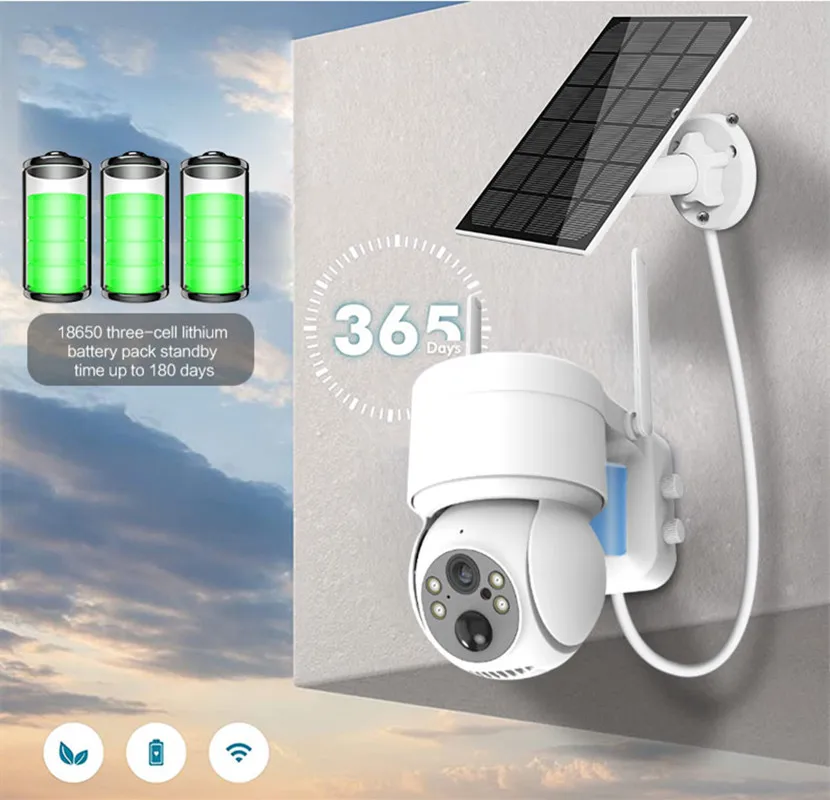 CCTV Wireless Solar Camera WiFi PTZ Camera 2MP HD Built-in Battery Video Surveillance Protect Camera Long Time Standby iCsee APP