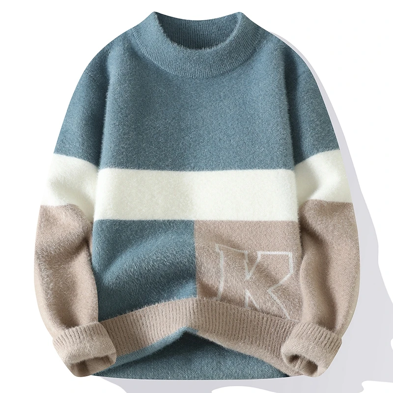 2024 winter korean style thicken mens warm sweater men fashion letter pattern  sweaters Men\'s wool pullovers male size M-3XL