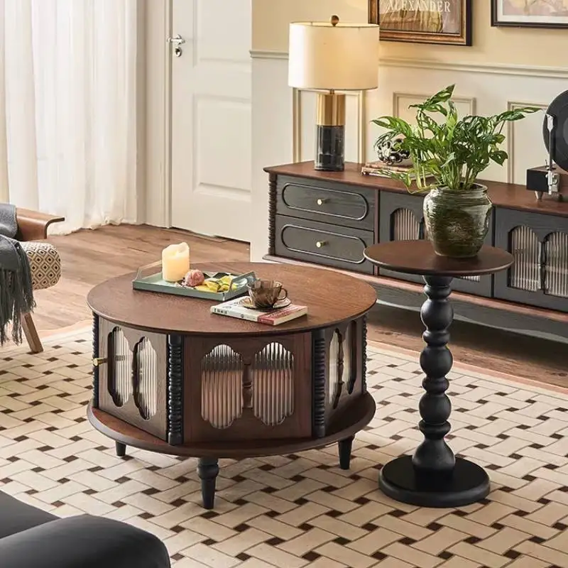 طاولة القهوة المصنوعة من الخشب الصلب باللون البني، طاولة القهوة الفاخرة الريفية، أثاث غرفة المعيشة لصالون Meuble البسيط