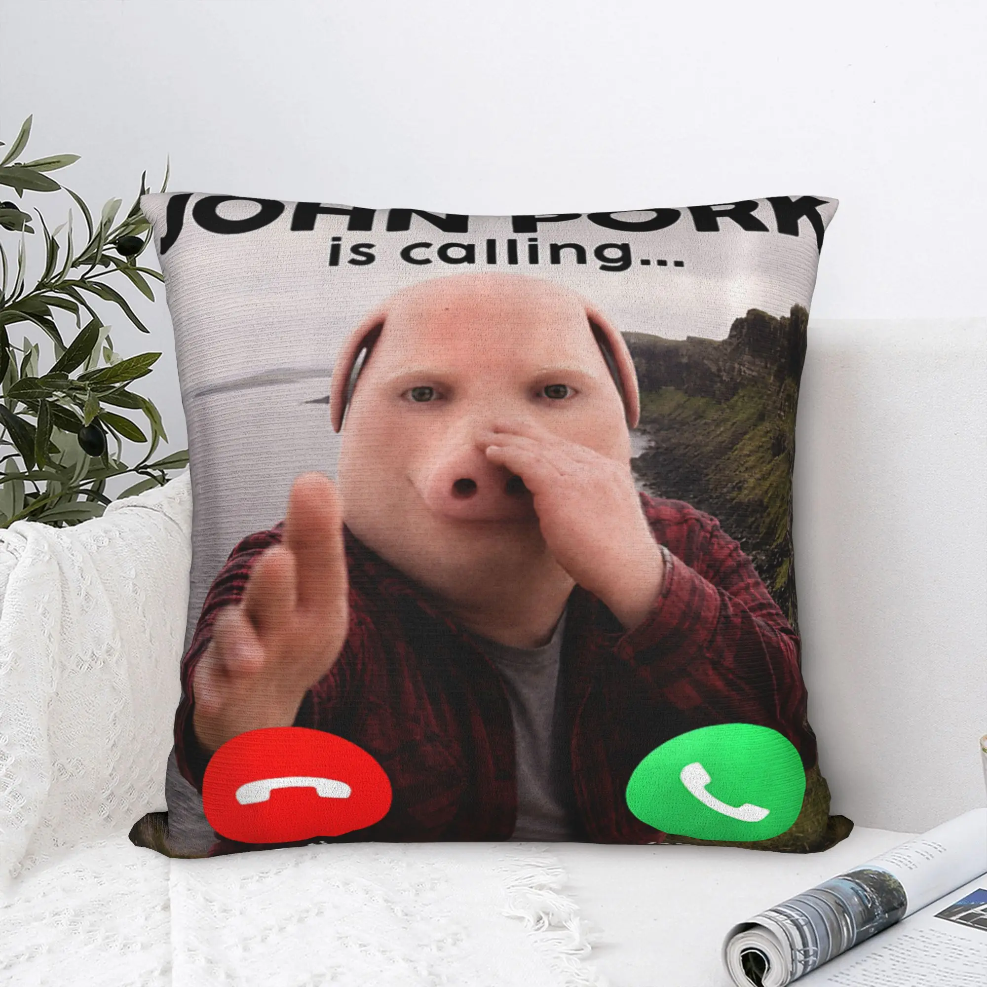 Funny John Pork is Calling Scuba Dance Brainrot Meme Pillow Case Retro Pillow Cover Soft Pillowcases For Sofa Car Home Decor