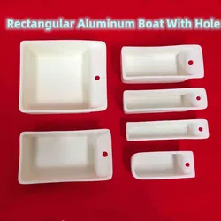 Outer Length 100mm Rectangular Aluminum Boat With Hole / Square Alumina Ceramic Melting Crucibles Al2O3 Corundum Ingot Crucible