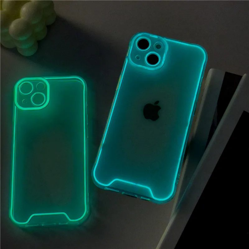 Night Light Luminous Clear Silicone Soft Phone Case For iPhone 14 11 12 13 14 Pro Max 15 16 Pro X XR XS Shockproof Back Covers